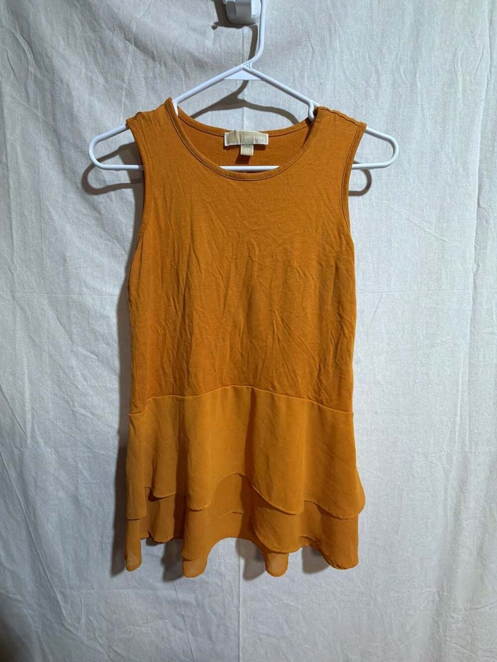 Michael Kors Women's Yellow Sleeveless Woven Mix Double Hem Tank Top